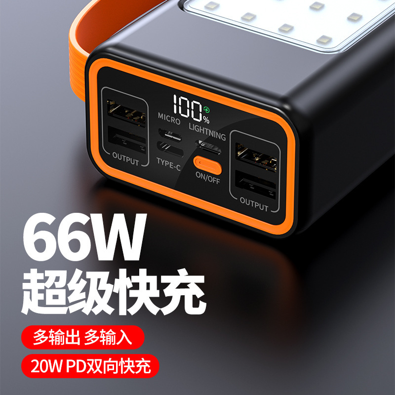 Nuevo banco de energía PD66 con carga súper rápida, gran capacidad de 20000 mAh, banco de energía eléctrico con luz para acampar al aire libre