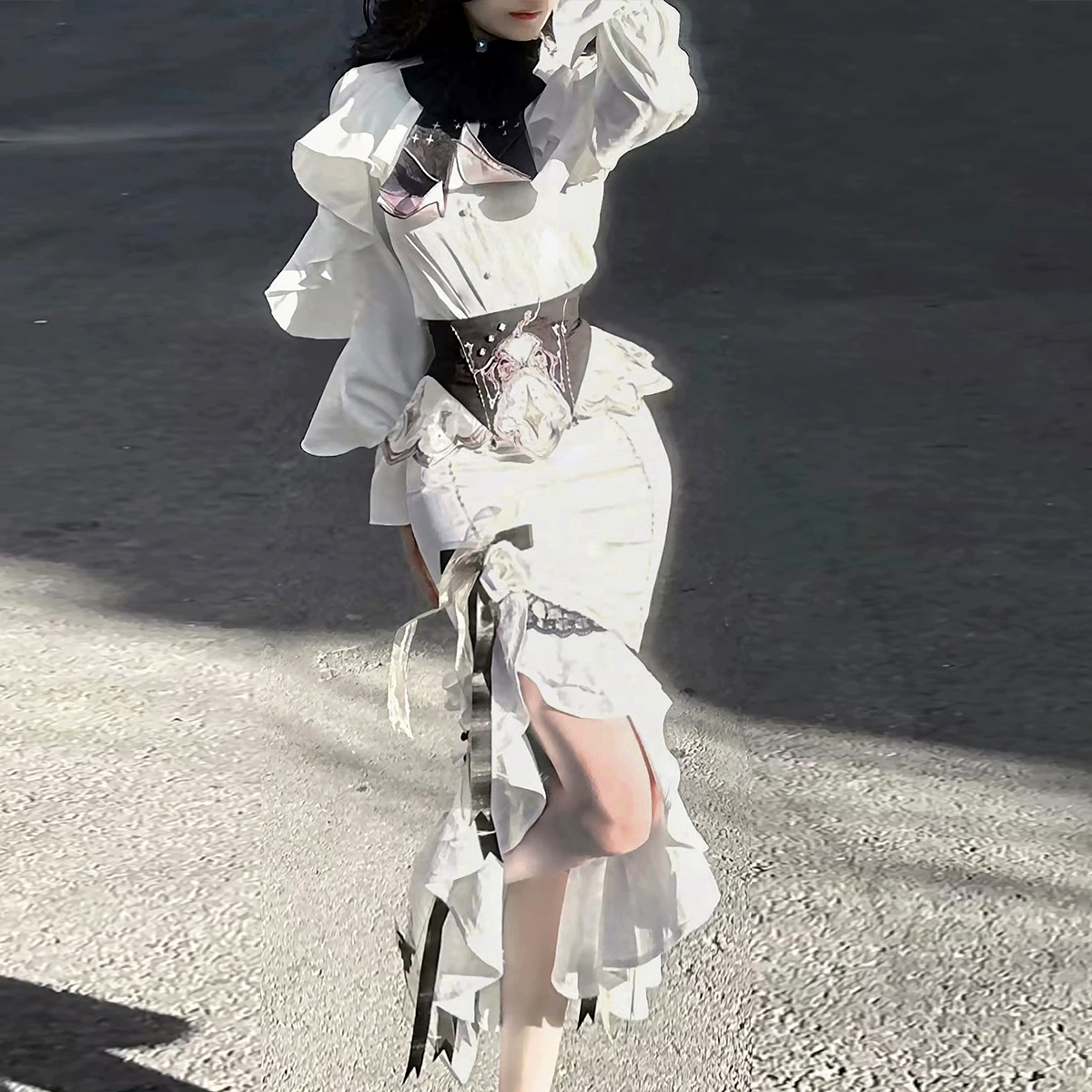 Соус медведь дразнящий оригинальный кольцевая звезда дверь Лолита женщина блузка талии блузка длинная юбка короткая юбка сладкий набор 7173