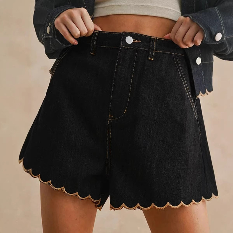 European and American Style Personality Street Fashion High-Waisted Solid Color Denim Shorts for Women, 2026 Summer New Multi-Pocket Straight-Leg Pants for Women