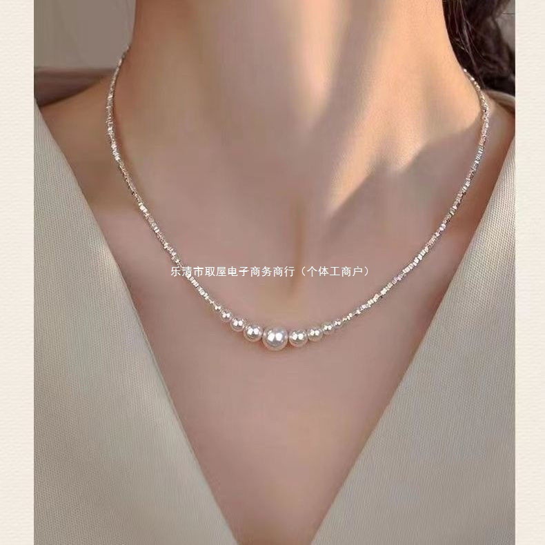 S999足银碎银子珍珠项链简约ins法式高级轻奢女友情人节闺蜜礼物