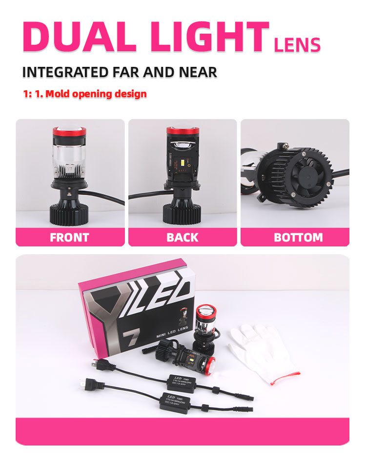 Y7 Laser Lens H4 Led Headlight 12V Car High and Low Beam Integrated Headlight Modified Motorcycle H4 Dual Light Lens