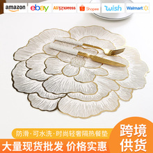 创意牡丹花北欧风装饰烫金家居杯垫 PVC桌垫隔热防滑防水防烫餐垫