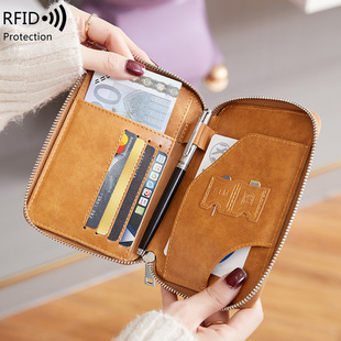 Cross-Border New Rfid Anti-Theft Passport Bag Zipper Short Travel Wallet Large Capacity Ticket Storage Document Bag