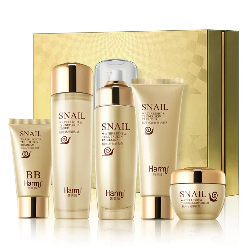 韩美肌蜗牛原液水光护肤品五件套补水收缩毛孔面部护肤套装批发