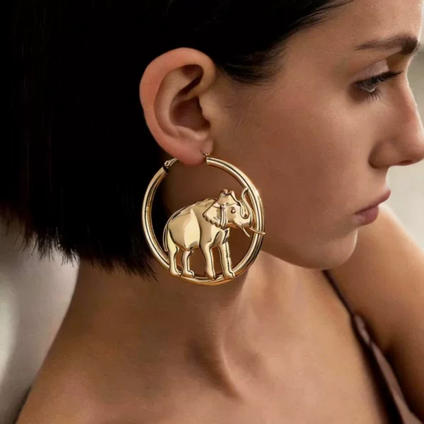 European and American Cross-Border Retro Elephant Pendant Earrings, Metal Animal Ear Hoops, Autumn and Winter Women's Earrings, Factory Wholesale