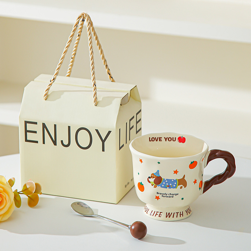 Creativo lindo salchicha cerámica taza taza de pareja taza de agua taza de café casera regalo de cumpleaños para amigos