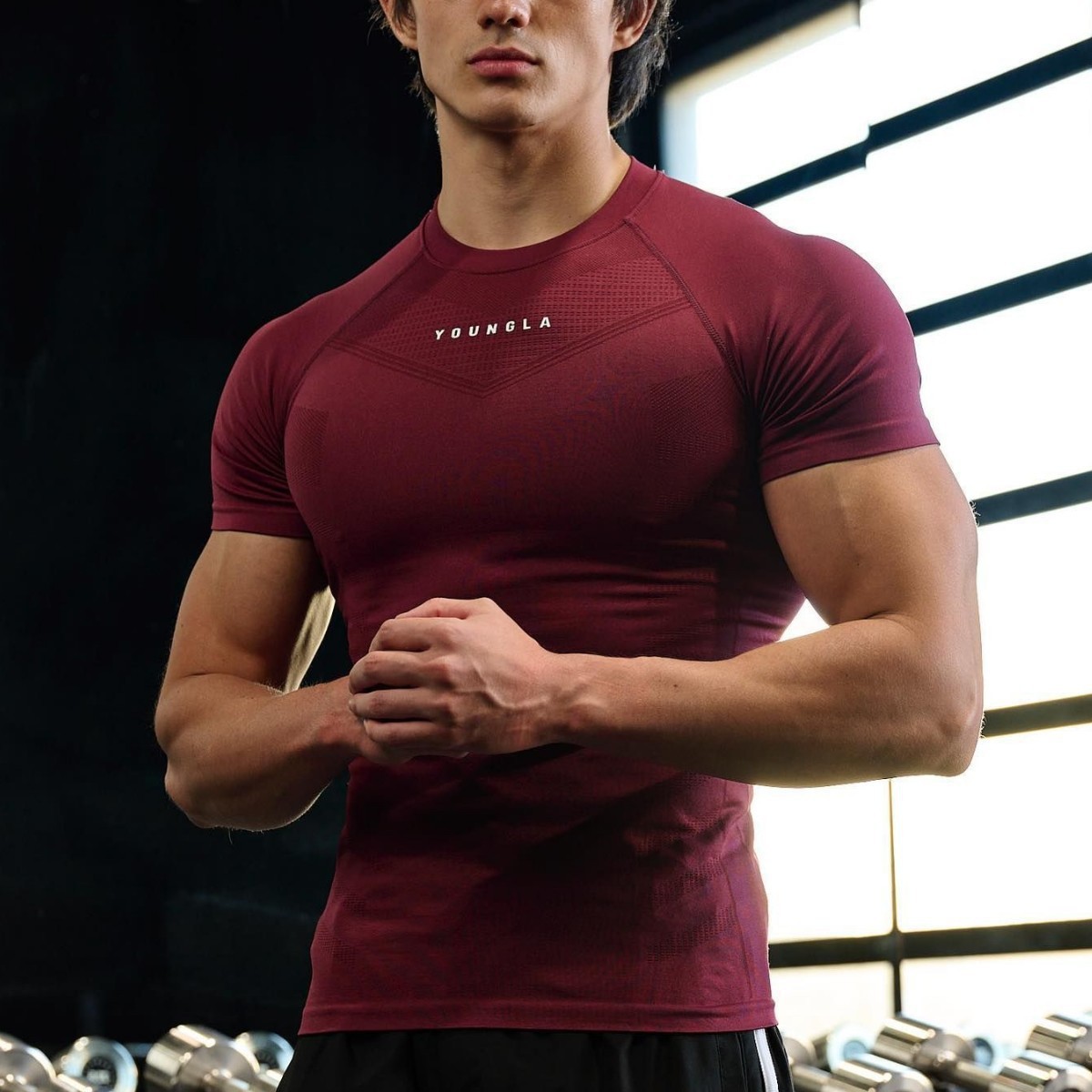 Youngla Men's T-Shirt Sports Fitness Quick-Drying Breathable Stretch Fitness Clothes Jogger Slim Running Basketball Clothes