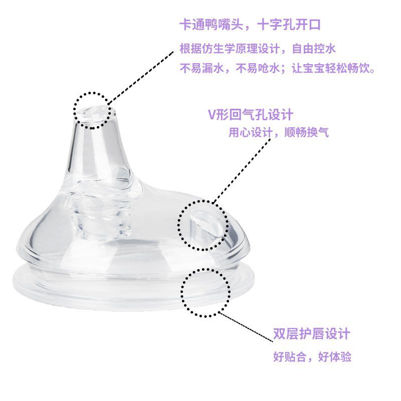 Accesorios de botella de alimentación de boca ancha 7CM boquilla de agua de pato de boca súper ancha en caja de silicona tipo pico de pato boquilla de succión de pezón al por mayor