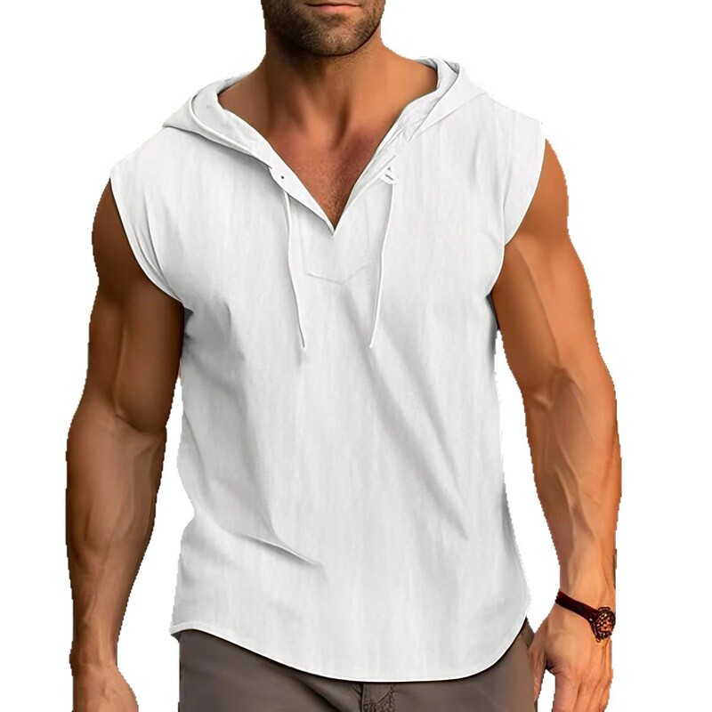2026 Aliexpress Ebay Men's Sleeveless Fitness Sports Drawstring Solid Color Hooded Vest Top