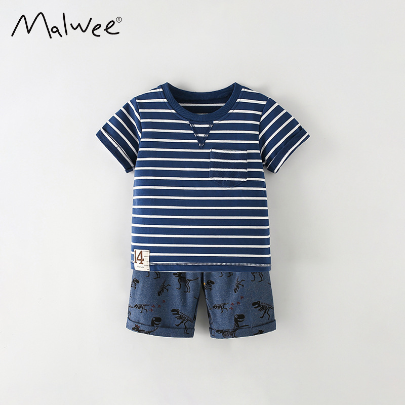 Ropa para niños Malwee, novedad de verano, traje de manga corta para niños pequeños y medianos, pantalones cortos de manga corta, conjunto de dos piezas, traje para niños