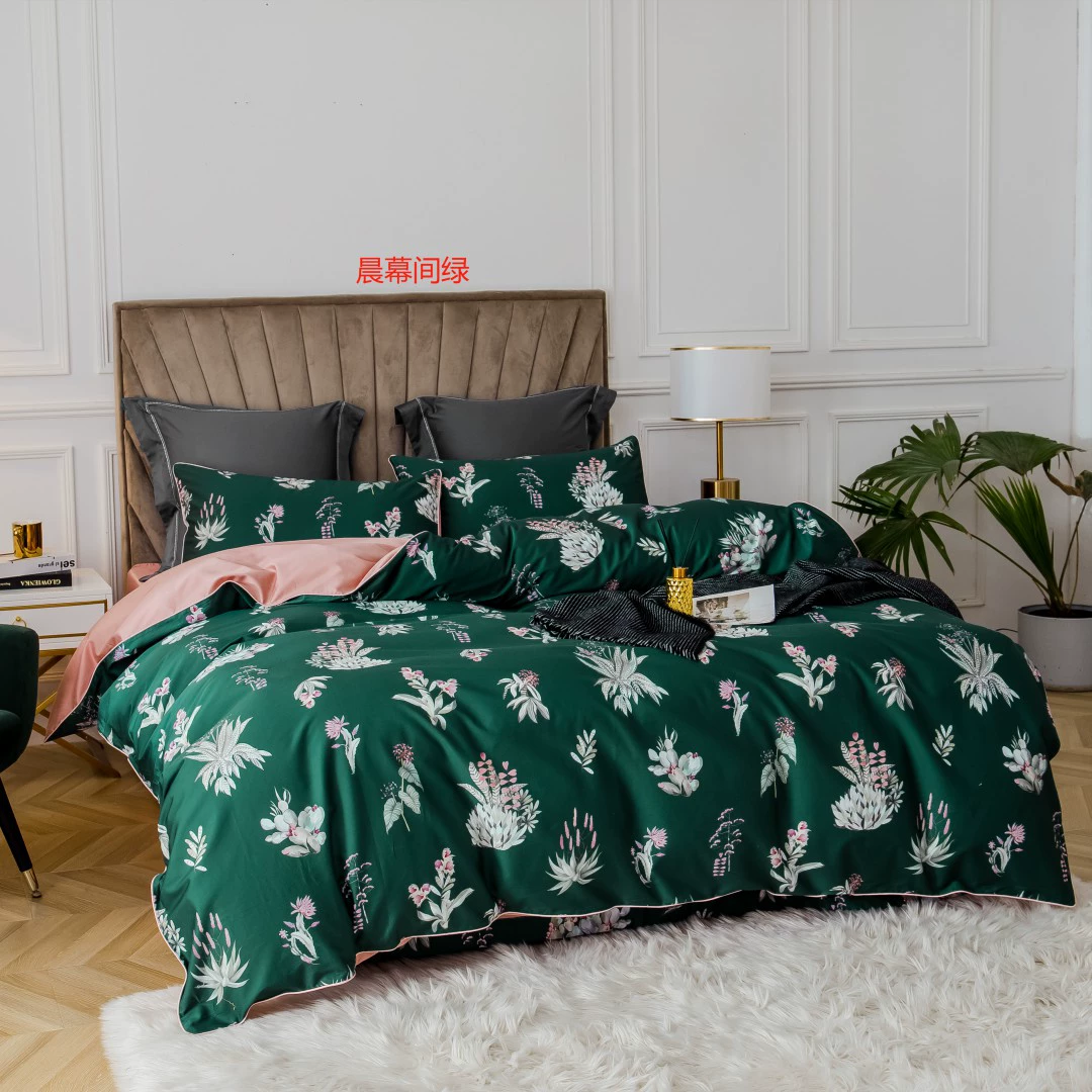 Хлопковый набор: пододеяльник, простыня, покрывало, стиль light luxury, американский стиль, 60 шт, набор 4 предмета, 1.8м