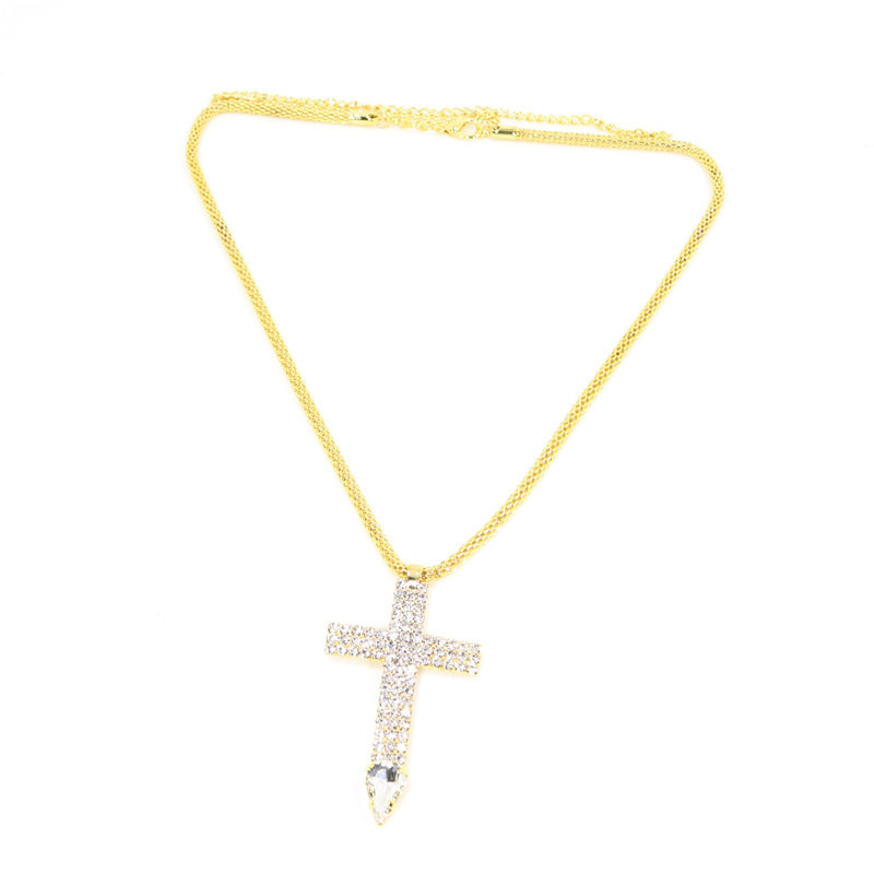 popular jewelry diamond claw chain fashion trend cross rhinestone necklace