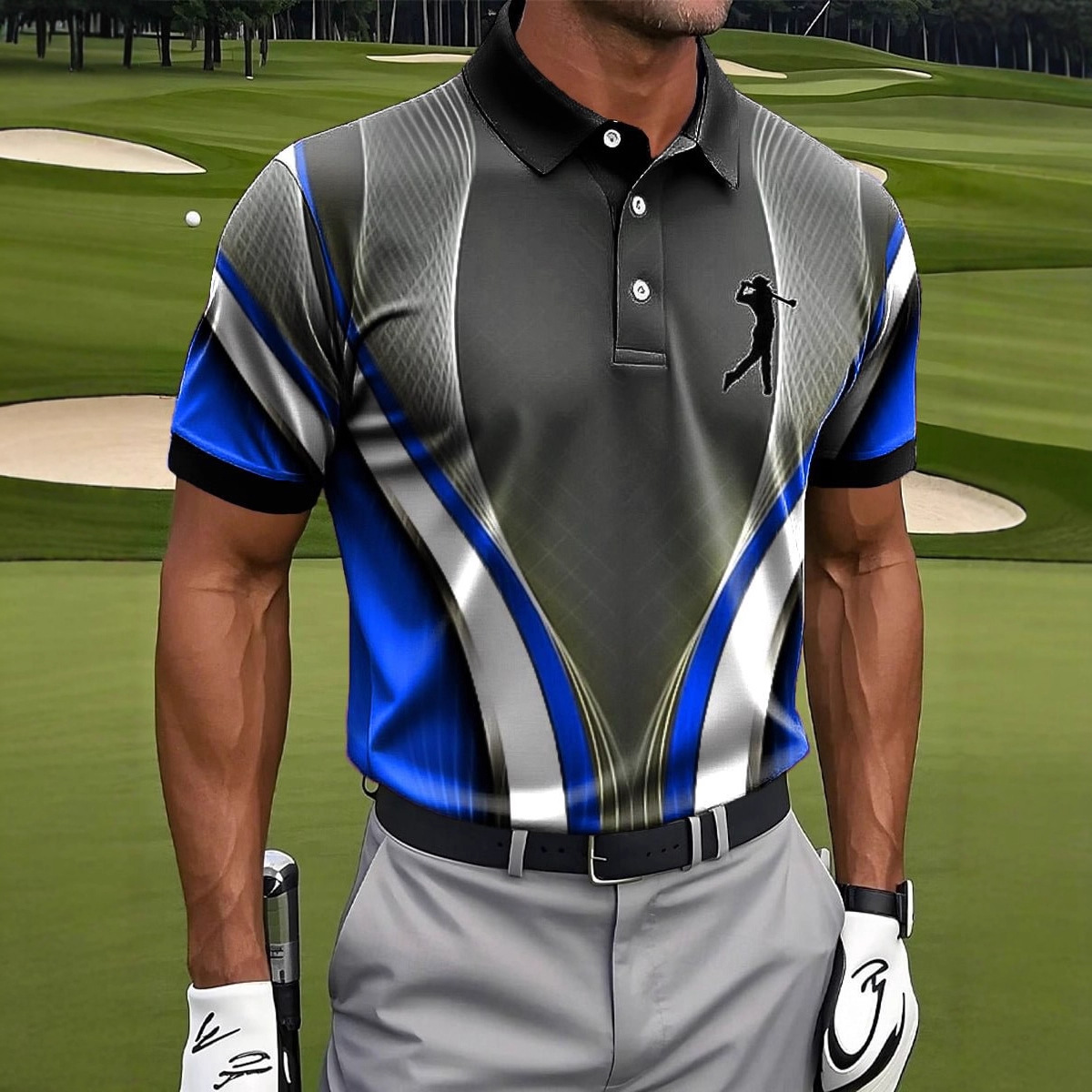 Cross-Border Golf Printed Polo Shirt Single-Breasted New Breathable Short-Sleeved Sports Casual T-Shirt Men's Polo Shirt