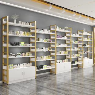 Multi-layer shelf cosmetics display rack supermarket beauty salon product display rack floor steel wood storage rack storage rack
