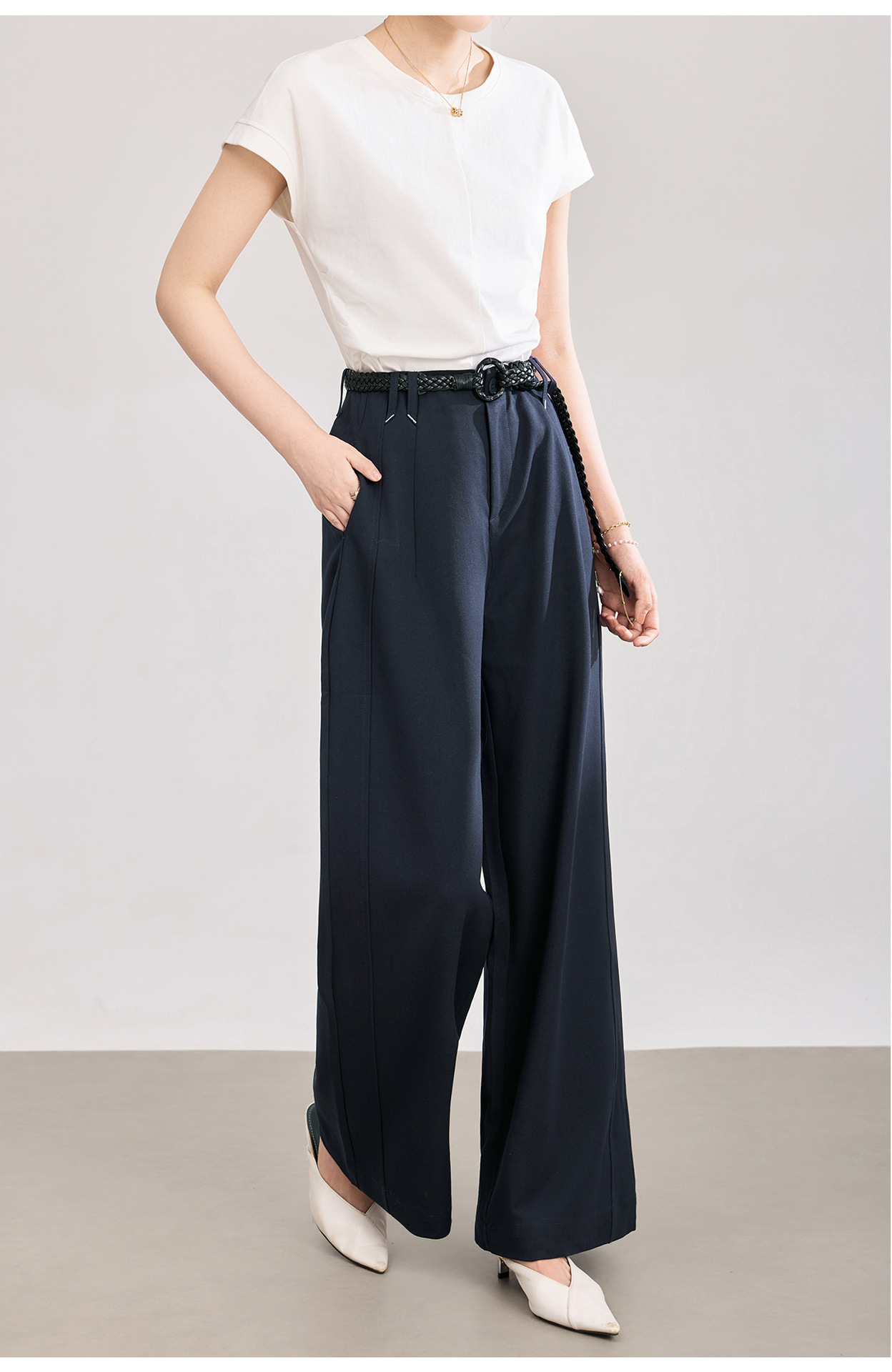 Quần culottes nữ ống rộng dáng suông chất len pha tơ nhân tạo cao cấp — Xanh lông mòng đen chi tiết 13