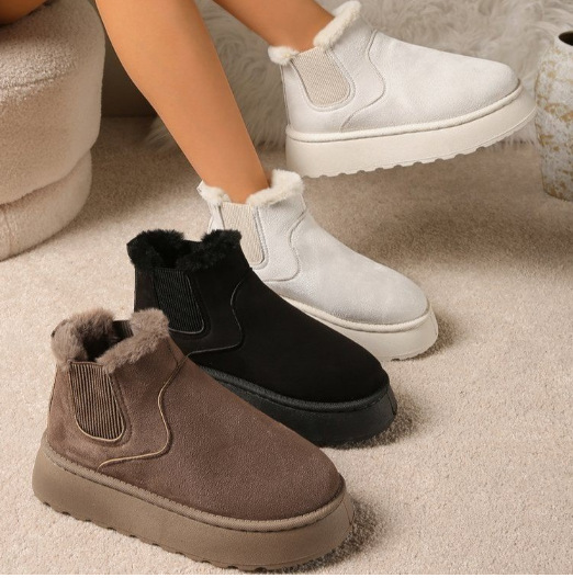 雪地靴女2025年秋冬季新款短筒厚底加厚棉鞋一脚蹬加绒短靴女批发