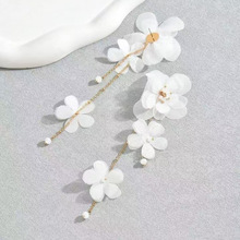 时尚气质文创水晶花瓣长款耳环  小众原创设计感ins冷淡风流苏耳