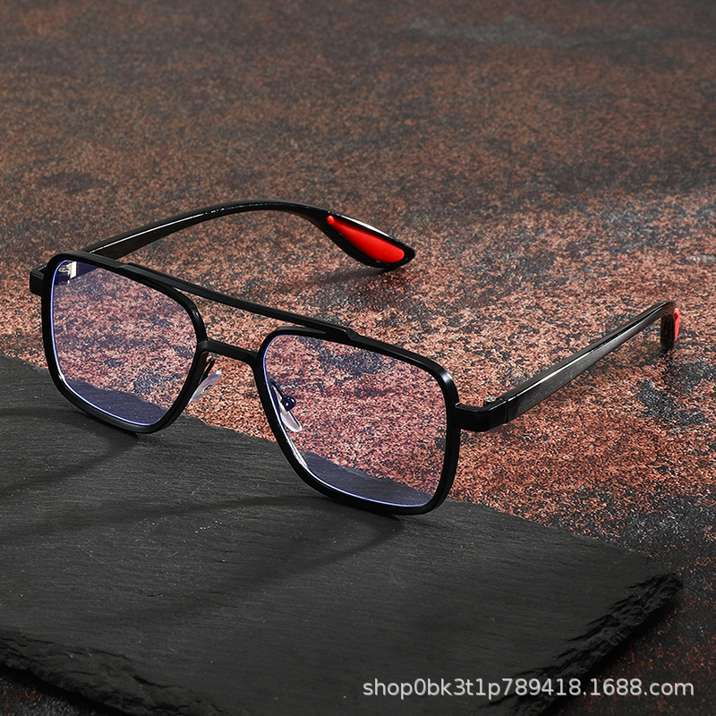 Retro Double-Bridge Classic Men's Aviator Glasses Frame, Metal, European and American Style, Elegant, Cross-Border, Photochromic, Non-Prescription Glasses, Industrial Style