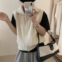 纯色简约高领双拉链针织马甲春秋新款韩版气质显瘦打底衫背心上衣