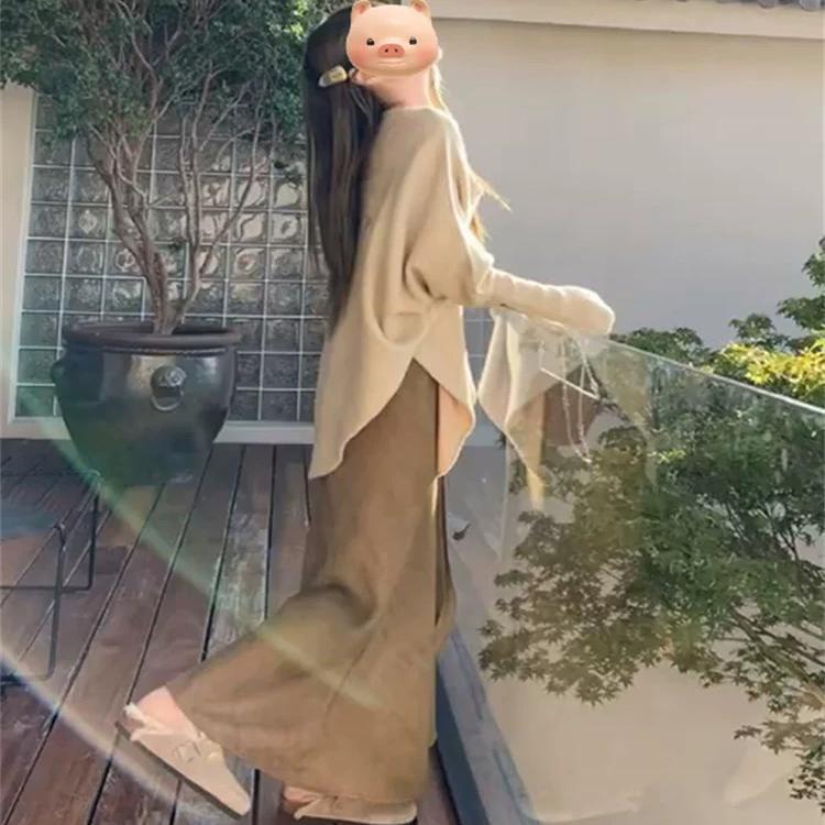 时髦气质蝙蝠袖时尚毛衣女秋季新款慵懒风宽松显瘦荡领长袖针织衫|undefined