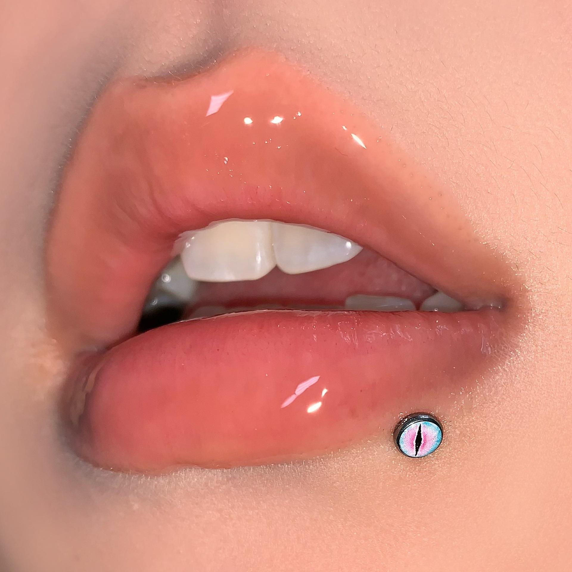 Labret stud lip piercing jewelry styling detail
