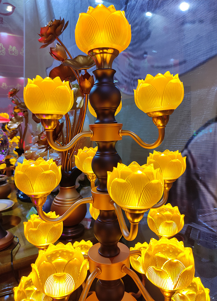 琉璃九品莲花灯插电LED佛灯佛前供灯家用寺庙大号铜七彩长明灯-阿里巴巴