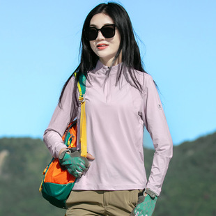 Outdoor Quick-Drying Clothing Women's Sweat-Absorbent Breathable Top Summer Sun Protection Hiking Mountaineering Sports Stand-Up Collar Quick-Drying Long-Sleeved T-Shirt