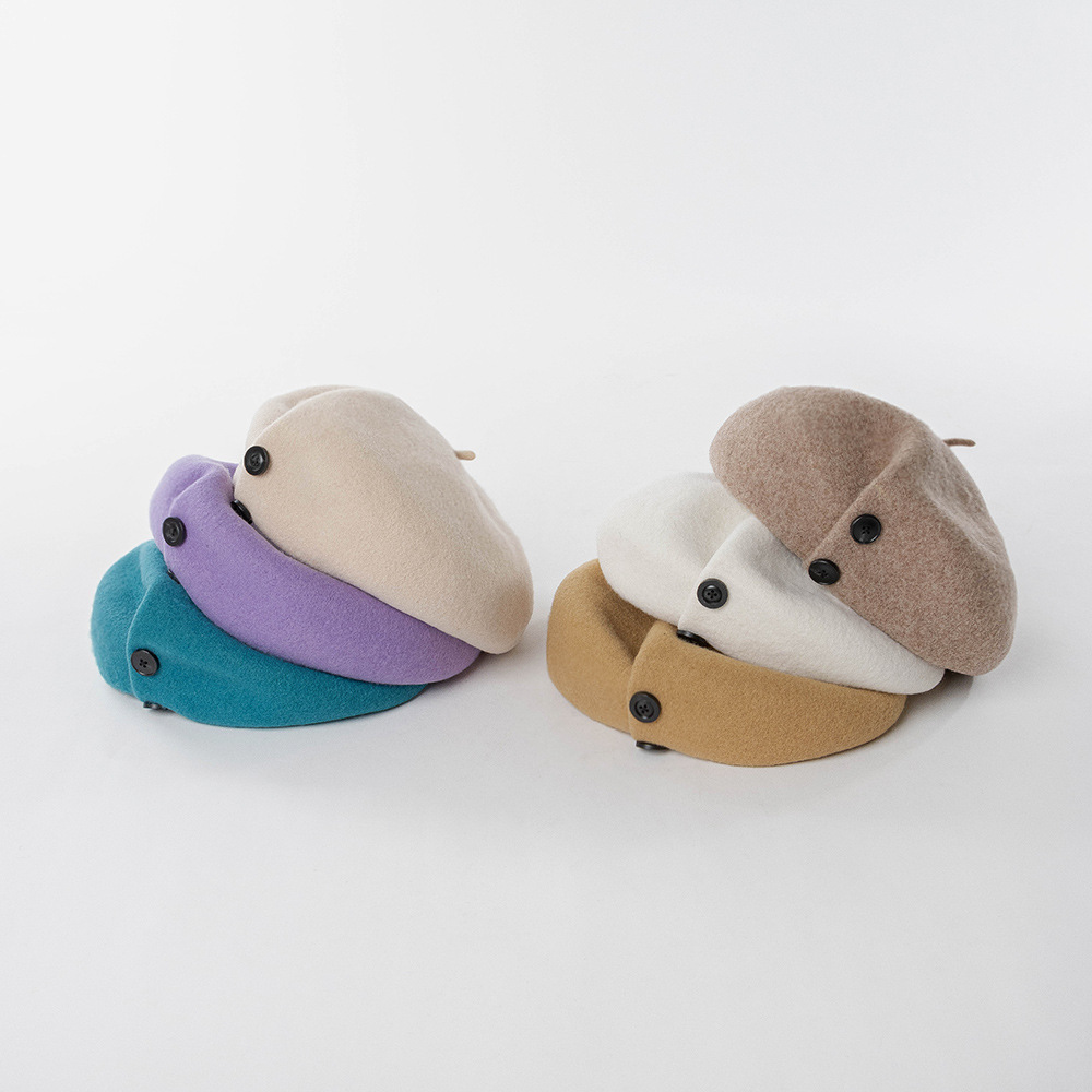 Autumn and winter fashion casual warm button decoration plus large elastic sweatband wool beret painter trendy hat_viptrois.com