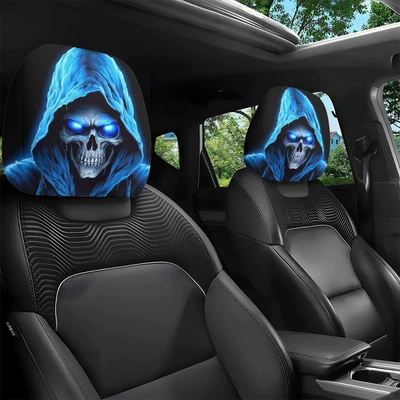 and Amazon, a popular cross-border product, Universal seat cover - blue-ghost-skull-double-sided-printing-2-pack