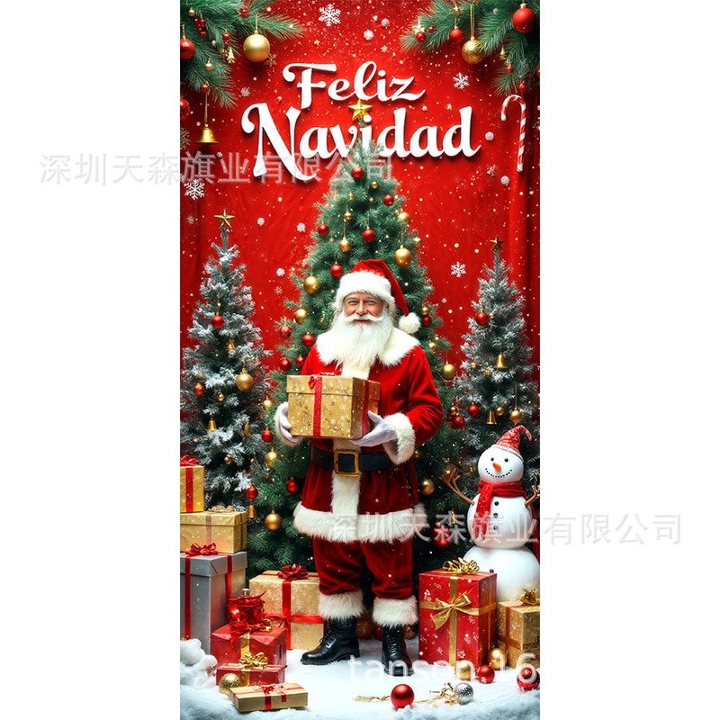 跨境爆款亚马逊圣诞节门盖旗帜雪人圣诞树真实感门套圣诞毛球花边|undefined