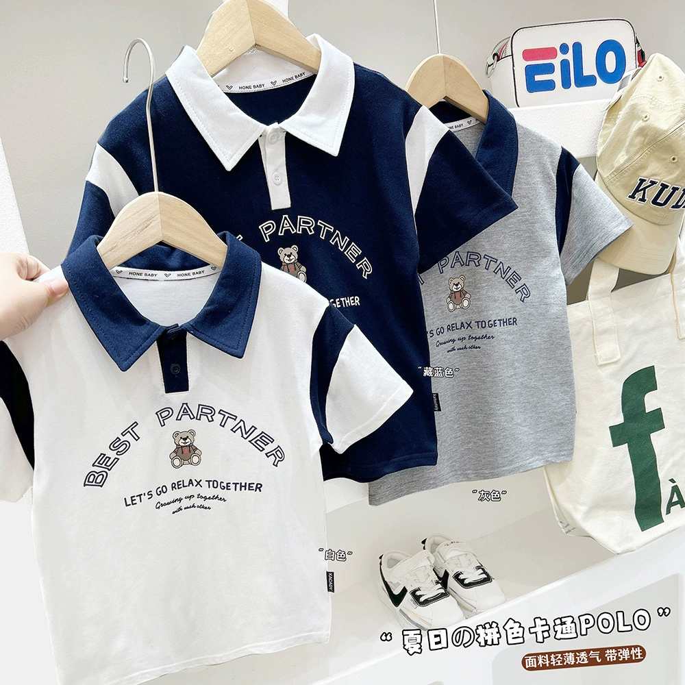 Рубашка POLO для мальчиков с короткими рукавами 2025 корейская летняя мультяшная футболка Polo