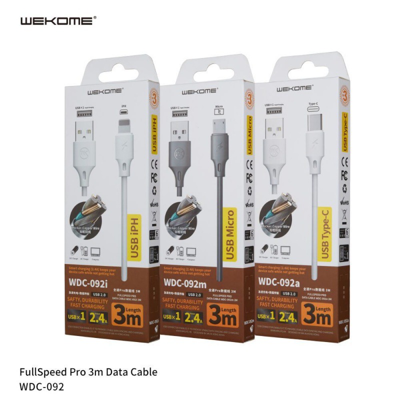 WEKOME full speed pro data cable 1/2/3M for Apple Android TYPE-C charging 2.4A mobile phone wire