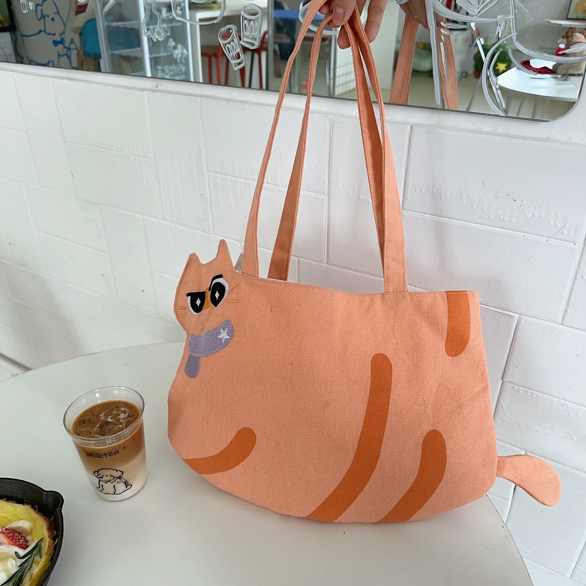 Women's Canvas Cat Cute Square Open Tote Bag display picture 28