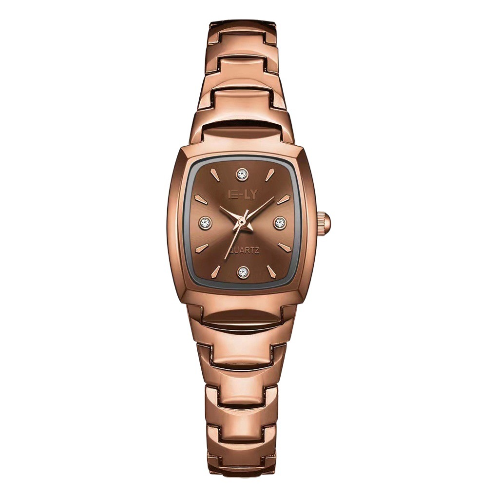 Reloj de mujer café Oro correa de acero aleación de acero de tungsteno reloj de temperamento simple reloj de cuarzo cuadrado reloj de mujer al por mayor