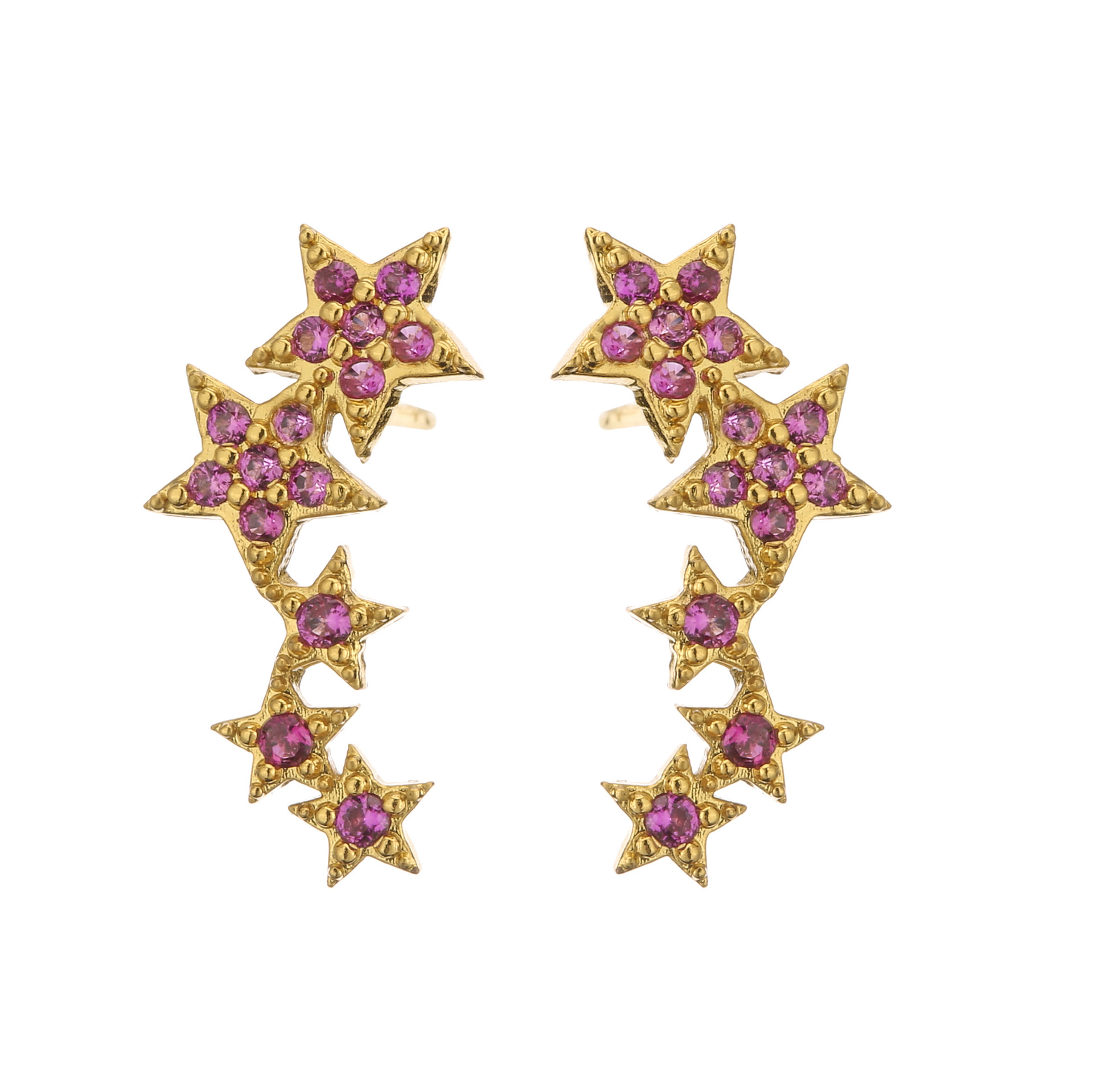 Micro Inlaid Zircon Pentagram Stud Earrings Colorful Crystals Star Brass Earring display picture 5