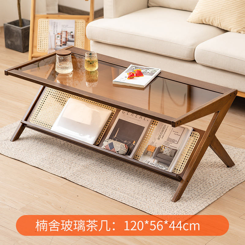 Mesa de café de vidrio sala de estar estilo japonés estilo de registro mesa de té de ratán hogar pequeño apartamento rectangular mesa de té simple nuevo
