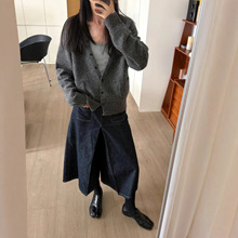 新款时髦复古百搭原牛显瘦A型立褶7分阔腿裤女裙裤式牛仔裤5035