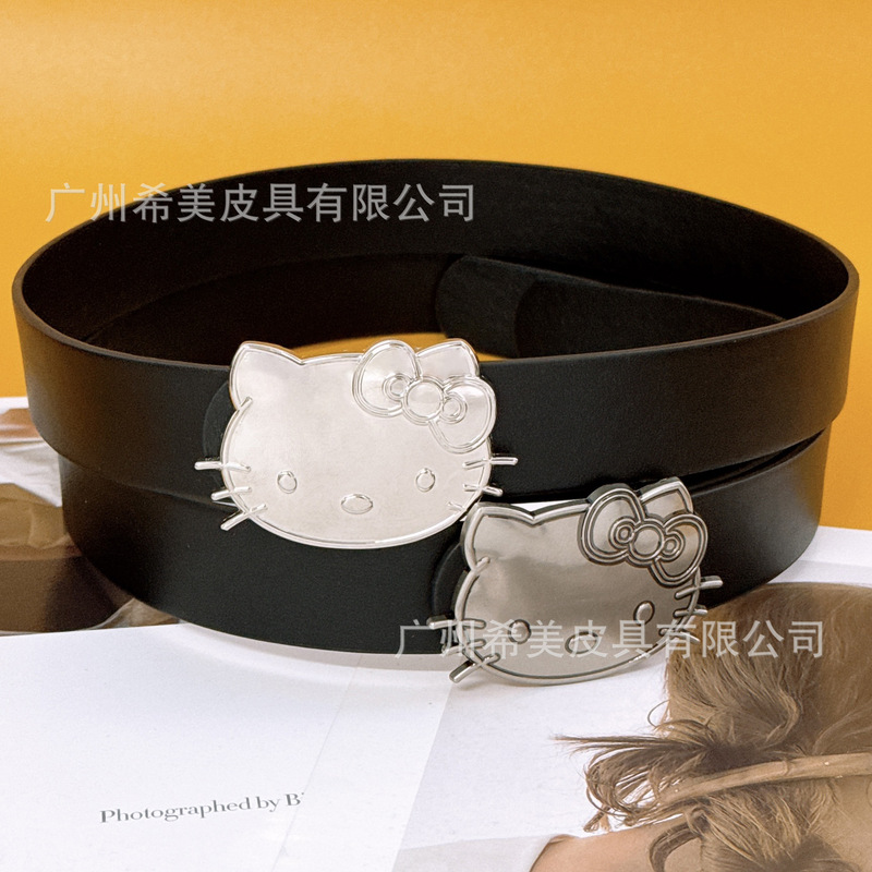 Fashionable Millennial Y2K Sexy Style Belt Hello Kitty Decorative Alloy Kt Cat Head Belt Women's Versatile Accessories