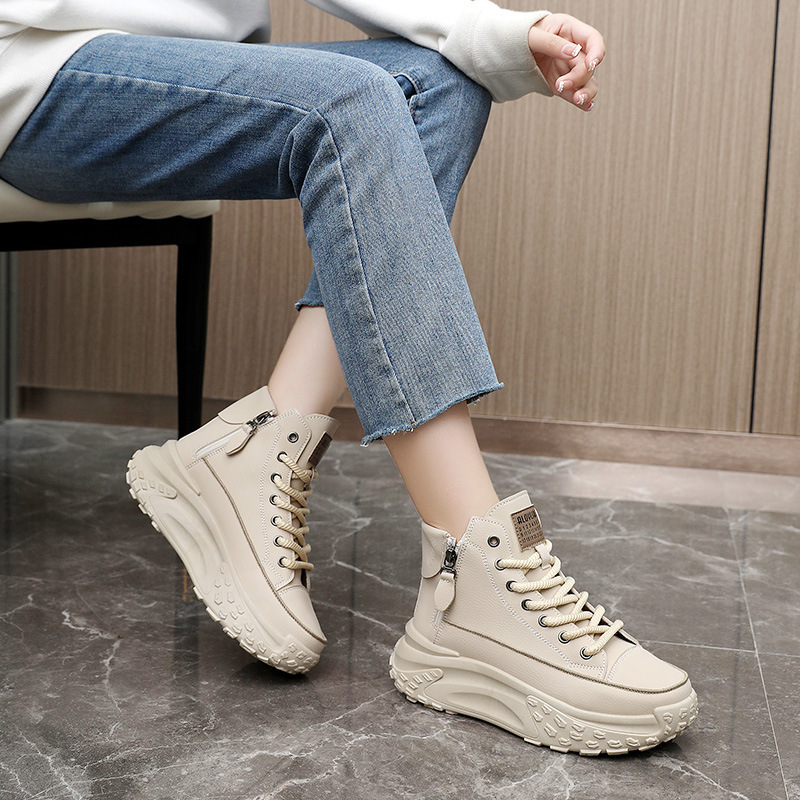 ZY0011 zapatos de alta altura para mujeres de otoño nuevos zapatos de mujer zapatos de cabeza redonda con suela gruesa de altura zapatos de skate casuales callejera