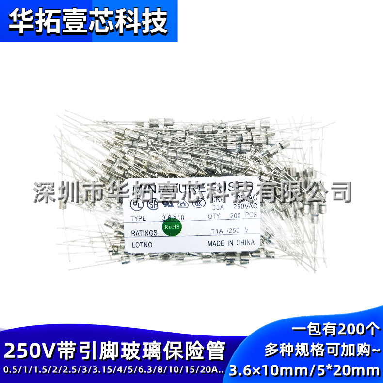 3.6×10MM/5×20MM 带引脚玻璃保险丝管快断慢断 F20A T20A L250V