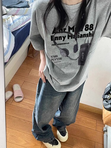 Cotton shoulder short-sleeved t-shirt women's 2025 summer new style national trend style letter design loose lazy heavy top