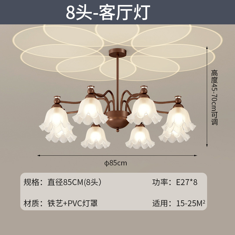 Candelabro de estilo crema retro francés flores celebridades de Internet atmósfera vidrio sala de estar atmósfera lámpara de comedor sala de estudio lámpara de dormitorio