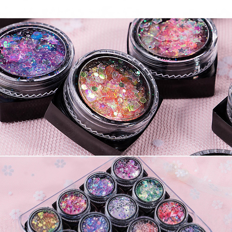 Princesa online celebridad ojo maquillaje sirena lentejuelas estrella parche chica ojo esquina lentejuelas Reunión Anual fiesta maquillaje gel lentejuelas