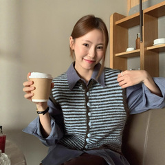 韩系减龄气质叠穿软糯针织马甲背心女秋季新款外搭无袖开衫上衣