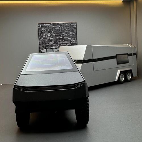 Chezhi alloy car model 1:32 Tesla pickup trailer RV sound and light pull back toy car music model ornaments