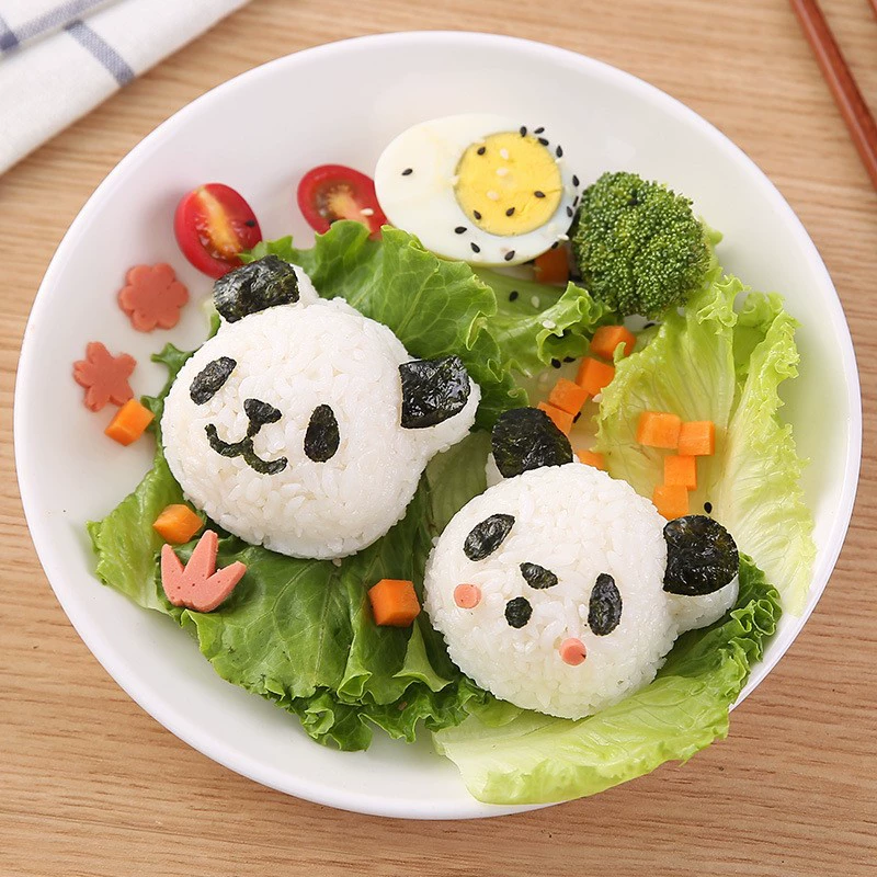Rice Ball Mold Set Panda, Cute Stamping Molder for 5.5–6.5 cm Onigiri, Easy Forming