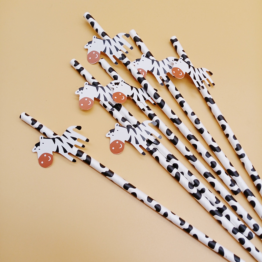 Fiesta transfronteriza decoración creativa de paja vaca animal cebra de papel paja desechable decoración de bebidas