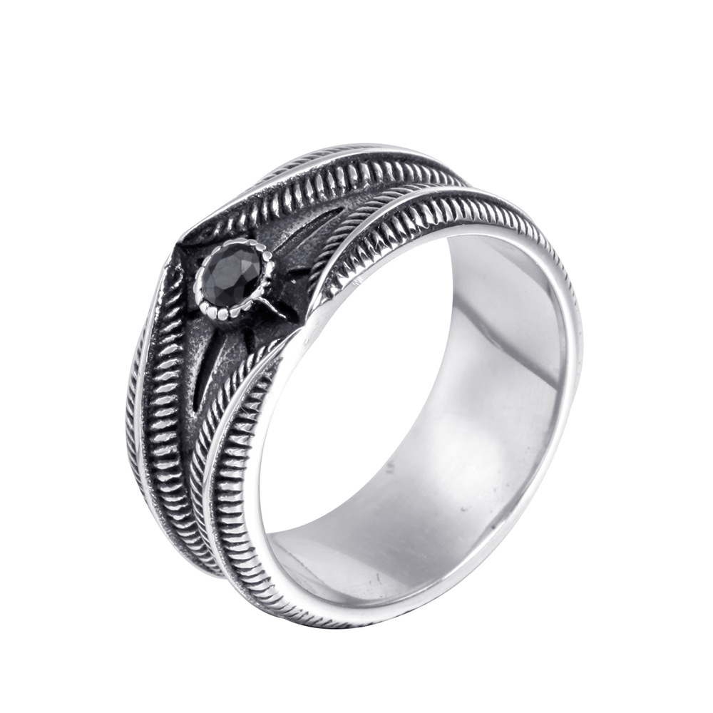Titanium Steel Material Geometric Pattern Retro Geometric Titanium Steel Inlay Turquoise Rhinestones Men's Rings
