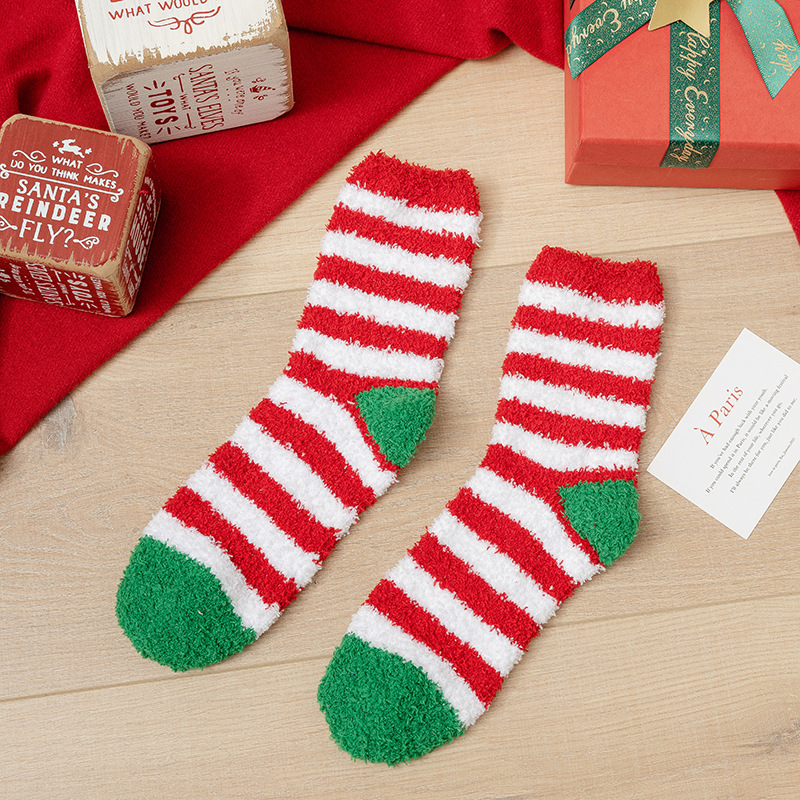 クリスマスの靴下のプレゼントの箱の女性のサンゴの絨毯の厚い保温の家の床の靴下の秋冬のぬいぐるみの床の靴下の睡眠の靴下|undefined