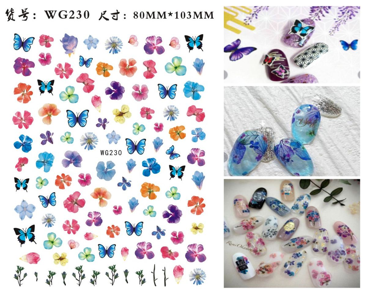 Nuevos productos de primavera de color mariposa pegatinas de manicuras de comercio electrónico transfronterizo pegatinas de manicuras mariposa WG1300-1311